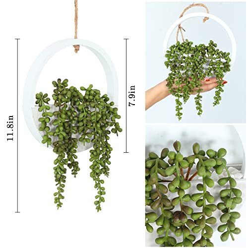 Artificial Hanging Plants Hanging Planter Fake Succulents Artificial String of Pearls with Pot and Lanyard for Home Office Wall Decoration - color: Green, size: 2 Pcs