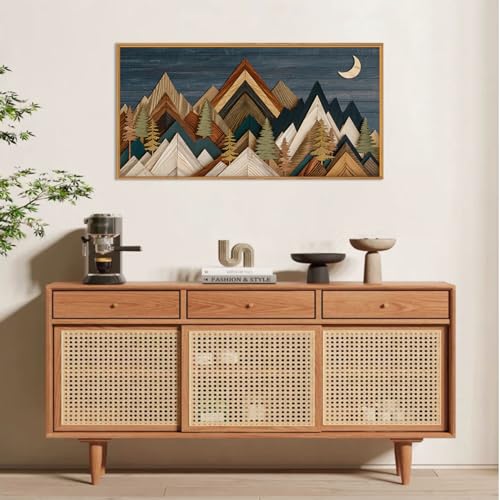 HPINUB Mountain Style Framed Canvas Wall Art Set,Vintage Pine Tree Wall Decor, Nature Country Wilderness Forest Artwork,Modern Navy Blue Art Prints for Living Room,Bedroom,Farmhouse- 20"x40" - color: Blue Style Mountain Wall Art, size: 40"L x 20"W