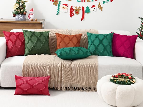 decorUhome Spring Euro Sham Throw Pillow Covers 24x24 Inch Set of 2, Soft Plush Faux Fur Wool Green Accent Couch Pillow Covers for Modern Farmhouse Bed Sofa Living Room