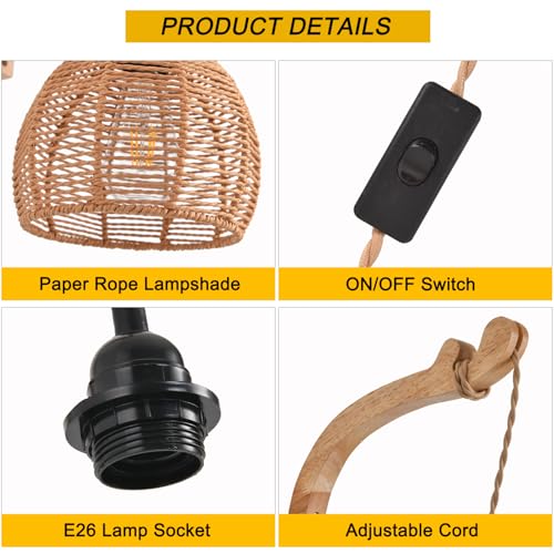 Plug in Wall Sconce,Farmhouse Wicker Wall Lamp Plug in,Hand Woven Rattan Wall Light Farmhouse Rustic Boho Sconces Wall Lighting for Living Room Bedroom - color: 7.87IN Rattan, size: 1 PACK