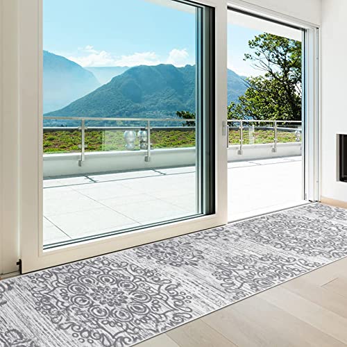 HEBE Hallway Runner Rug 2'x10' Washable Vintage Distressed Area Rugs Non Slip Laundry Rug Runner Boho Floor Carpet Runners for Hallways Entryway Laundry Room Kitchen Bathroom - color: Grey, size: 2' x 10' (Rectangular)