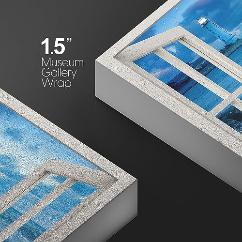 wall26 Canvas Print Wall Art Window View Navy Blue Ocean Waves Nautical Coastal Decor Nature Wilderness Photography Digital Art Realism Decorative Rustic Landscape Colorful for Bedroom - 12"x18" - color: A34-2307-slm05, size: 18"L x 12"W