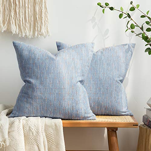 MIULEE Pack of 2 Decorative Burlap Linen Throw Pillow Covers Modern Farmhouse Pillowcase Rustic Woven Textured Cushion Cover for Sofa Couch Bed 18x18 Inch Light Blue - color: Light Blue, size: 18" x 18" (Pack of 2)