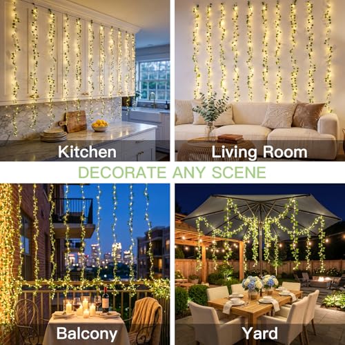 suddus 200 LED Vine with Light Plug in, 6.5ft x 6.5ft Ivy Fairy Curtain Lights with Remote, Leaf Fairy Lights for Wall,Bedroom, Dorm, Wedding, Party, Indoor Decor(Warm White) - color: Ivy, size: Plug In-200led