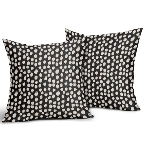 Sweetshow Black Cream Dots Pillow Covers 16x16 Set of 2 Boho Design Polka Dot Throw Pillows Modern Trendy Print Outdoor Decorative Pillowcase Square Linen Cushion Cases Decor for Sofa Couch Bed - color: Black Cream Dots, size: 16" x 16" (Pack of 2)