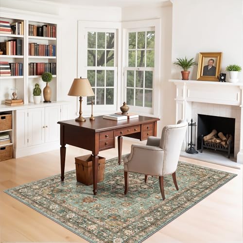 4x5 Area Rugs for Living Room: Perfect for Bedroom Kitchen Kids Room Nursery - Stain & Water Resistant Non-Slip Pet & Child Friendly Vintage Carpet (Green, 4x5) - color: Green, size: 4' x 5' (Rectangular)