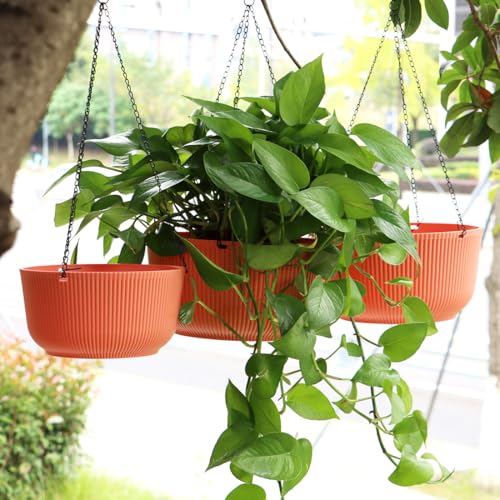 RooTrimmer Hanging Planters 9/10/11 Inch for Indoor Plants, 3 Pack Plant Hanger Outdoor with Drainage Holes, Self Watering Hanging Basket Flower Pot for Garden Home Decor, Light Coral - color: Light Coral