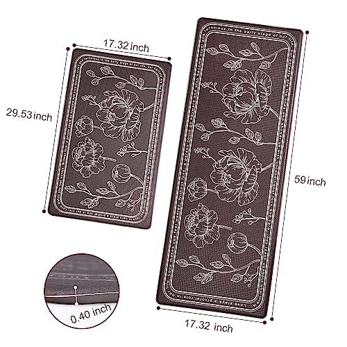 ROTTOGOON Kitchen Floor Mat Set of 2, Cushioned Anti Fatigue Kitchen Mat 17"x59"+17"x29", Non-Slip Waterproof Kitchen Rug, Premium PVC Comfort Kitchen Mats and Rugs for Kitchen, Office, Home, Laundry - color: Brown, size: 17"x59"+17"x29"