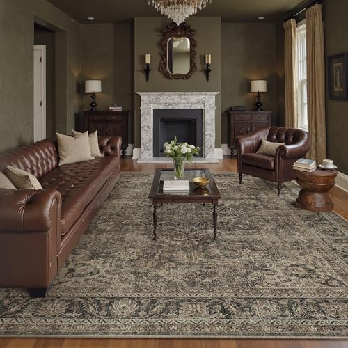 8x10 Washable Area Rug Brown Vintage Non Slip Soft Low Pile Rug for Living Room Bedroom Dining Room Office Distressed Oriental Indoor Large Throw Carpet for Home Decor - color: Brown/Black, size: 8' x 10' (Rectangular)