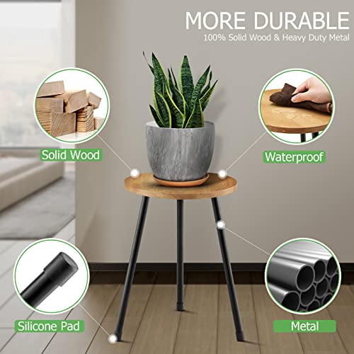 KINNARY Indoor Plant Stand, Mid Century Wood Plant Stand Plant Table for Flower Pots, Tall Metal Plant Holder, Modern Home Decor Small Round Side End Table (11.8"x16") - color: Light wood 11.8"x16"