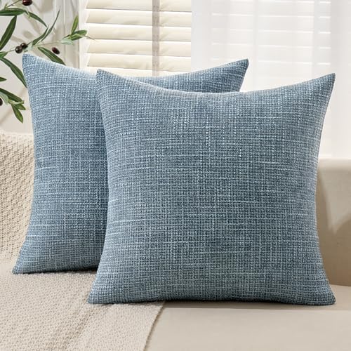 MIULEE Burlap Linen Throw Pillow Covers 20x20 Inch Set of 2 Coastal Blue Spring Decorative Pillows Modern Farmhouse Pillowcases Soft Accent Cushion Covers for Couch Sofa Bedroom Livingroom Home Decor - color: Blue, size: 20" x 20" (Pack of 2)