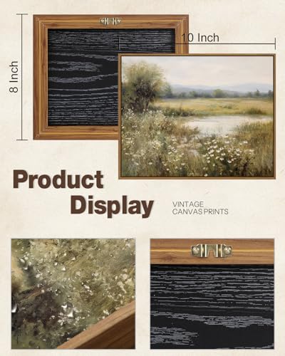 Vintage Landscape Wall Art Spring Wildflower Field Pictures Wall Decor Rustic River Pond Painting Prints Nature Wilderness Scenery Poster Framed for Bedroom Bathroom Home Kitchen Decoration 8x10 Inch - color: Rustic Pond River, size: 10"L x 8"W
