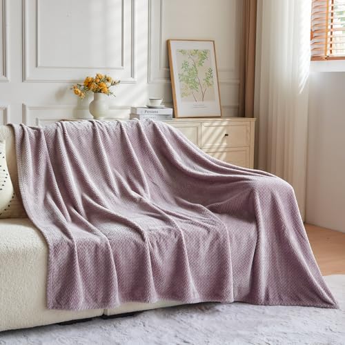 NEWCOSPLAY Super Soft Twin Blanket Light Purple Premium Silky Flannel Fleece Leaves Pattern Lightweight Bed Blanket All Season Use (Light Purple, Twin(60"x80")) - color: Light Purple, size: Twin(60"x80")