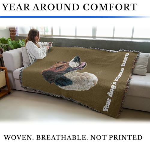 Pure Country Weavers English Foxhound Dog Personalized Woven Blanket Sand by Robert May - Gift Cotton Tapestry Throw - Made in The USA - 72" x 54" - color: Sand, size: 72" x 54" - Custom