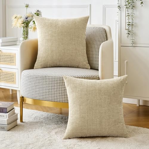 MIULEE Pack of 2 Beige Throw Pillow Covers 16x16 Inch Soft Chenille Pillow Covers for Sofa Living Room Spring Home Decor Couch Solid Dyed Cases - color: Beige, size: 16" x 16" (Pack of 2)