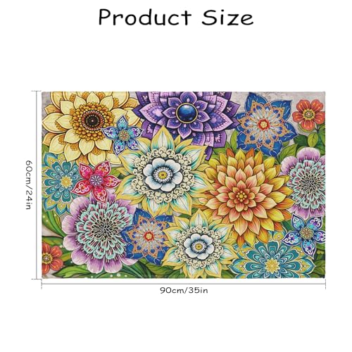 Boho Floral Area Rug 2x3 Colorful Mandala Flower Front Door Mat Low Pile Small Entryway Rugs Washable Non-Slip Indoor Outdoor Farmhouse Throw Carpet for Living Room Bedroom Home Decor - color: Boho Floral