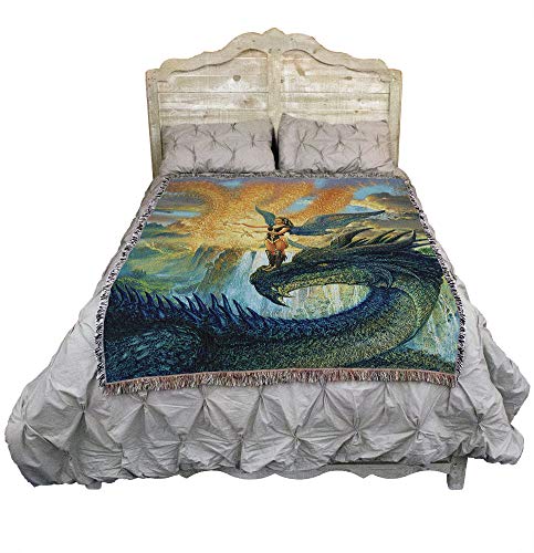 Pure Country Weavers Flight Instructors Dragon with Fairy Blanket by Ciruelo - Gift Fantasy Tapestry Throw Woven from Cotton - Made in the USA (72x54) - color: Flight Instructors