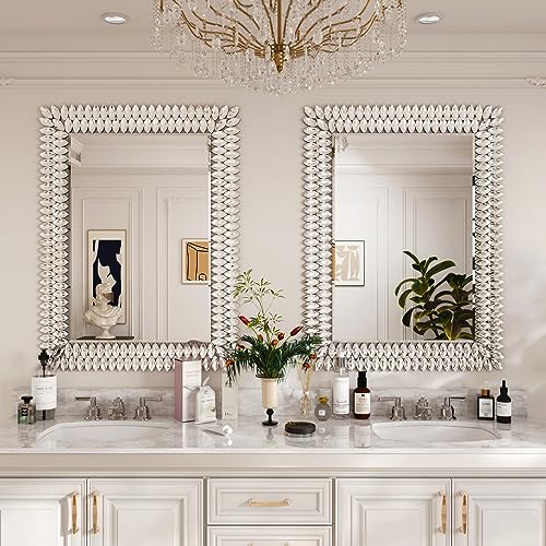 Kelly Miller 30"x40" Jeweled Luxury Rectangle Decorative Wall Mirror | Elegant diamond beveled vanity mirror. Perfect large wall mirror for living room, bathroom, entryway. - size: 40"L x 30"W