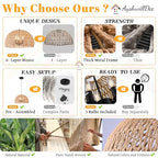 17.6 inch Hemp Rope Woven Pendant Light Wicker Pendant Light 3-light Rattan Light Fixture Boho Chandelier Farmhouse Chandelier Dome Pendants Light for Dining Room Bedroom Kitchen(Bulb Incl - color: 17.6" Natural