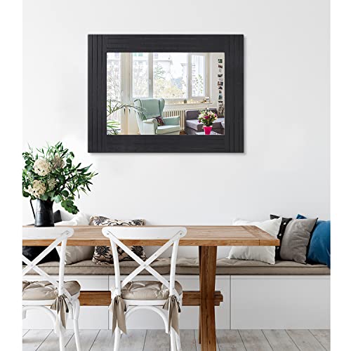 Black Rectangular Vintage Rustic Wood Framed Large Mirror - Deco Farmhouse Living Room Bathroom Bedroom Entrance - 26" x 18" - color: Black, size: 26"L x 18"W