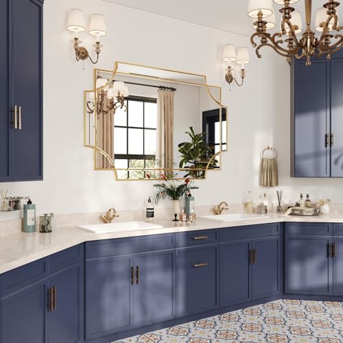 Kelly Miller 32"x48" Large Gold Mirror for Wall, Modern Decorative Mirror Rectangle Wall Vanity Mirror Bevelled Full Length for Bathroom Living Room Bedroom Farmhouse Fireplace Entryway - size: 48"L x 32"W