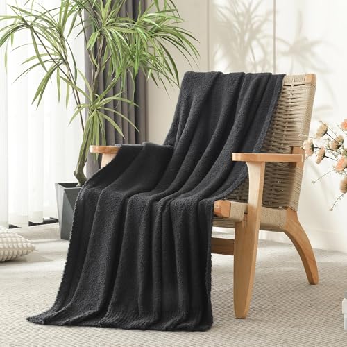 JOOJA Charcoal Dark Grey Throw Blanket, Soft Fluffy Fuzzy Knit Blanket for Couch Bed Sofa, Cozy Plush Warm Blanket for Bedroom Living Room, Spring Home Decor, 50x60 Inches - color: Charcoal Grey, size: 50x60