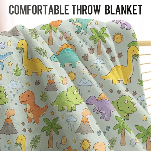 Levens Cute Dinosaur Blanket for Kids 50x60 | Soft Cozy Flannel Fleece Throw, Colorful Cartoon Dino Design for Toddler Boys Girls, Bed, Couch, Nap, Birthday Gift - color: Greeen, Blue, Yellow, Purple, size: 50"x60"