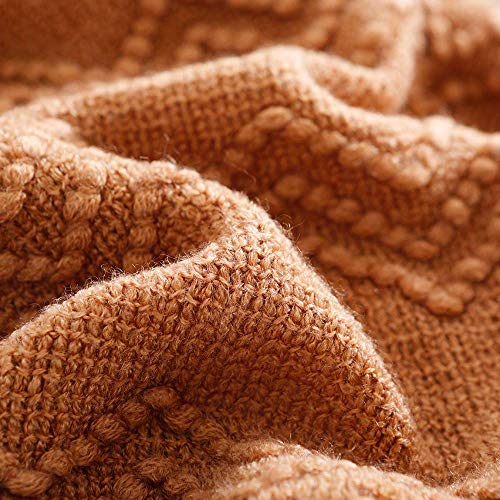 BOURINA Almond Throw Blanket 50 x90 Inches Throw Textured Solid Soft Sofa Throw Bed Runner Couch Cover Knitted Decorative Blanket Bed Runner - color: Almond, size: 50"x90"