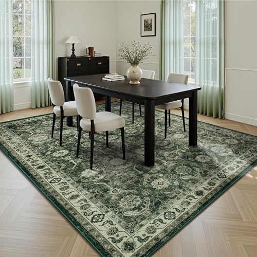 6x6 Square Area Rug, Soft Non Slip Low Pile Washable Rug, Boho Modern Area Rug for Living Room，Bedroom, Laundry Room, Dark Green/Beige - color: A-sage Green, size: 6x6 (Square)