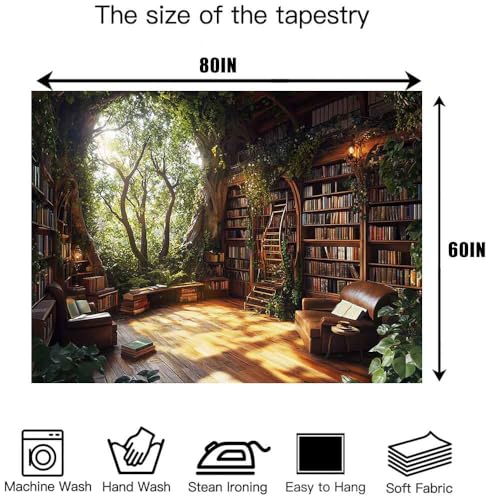 RichIdeas 80x60inches Bookshelf Tapestry Classroom Blanket Large Forest Tapestries Book Wall Hanging for Living Room, Library, Classroom, Dorm Room Decor RITA038 - color: Yellow-2, size: 80"L x 60"W