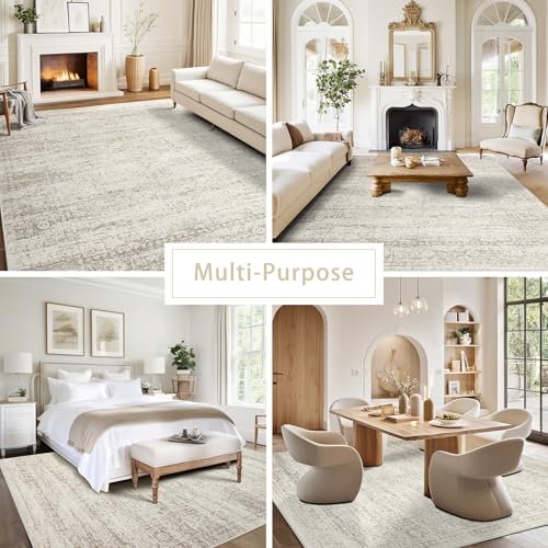 Srugn Washable Rugs 4x6 Area Rugs for Living Room,Bedroom,Kids Room,Nursery- Ultra Soft Faux Wool Small Carpets,Non Slip&Non-Shedding Low Pile Vintage Print Rugs for Enterway,Home Office Decor - color: Beige-ivory-cream-brown-camel, size: 4' x 6' (Rectang