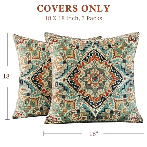 Boho Soft Velvet Throw Pillow Covers 18x18 in Vintage Moroccan Rug Tribal Pattern Pillowcases, Antique Ethnic Decor, Geometric Pattern Cushion Cover for Sofa, Living Room, Blue, 2 Pack - color: Blue, size: 18" x 18" (Pack of 2)