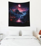 EMMTEEY Halloween Tapestry Halloween Castle Red Moon Dark 50X60 Inch Vertical Tapestry Wall Art Hanging Tapetries for Bedroom Living Room Dorm Décor