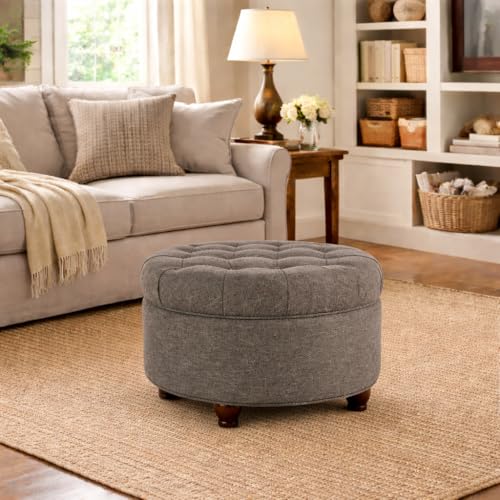 HomePop 25" Button Tufted Round Storage Ottoman - Dark Gray - color: Dark Gray