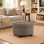 HomePop 25" Button Tufted Round Storage Ottoman - Dark Gray - color: Dark Gray