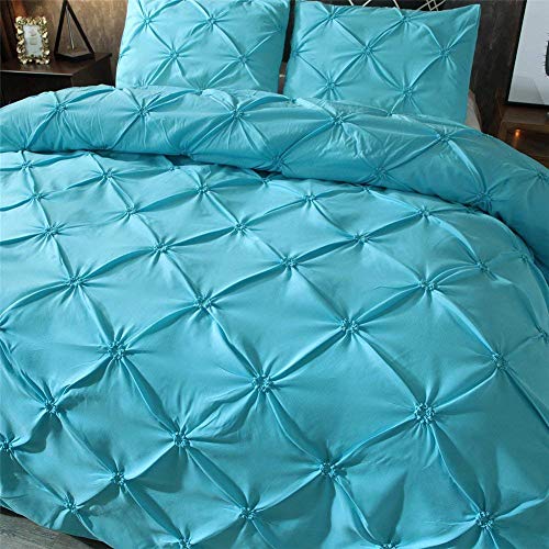 Feelyou Bedding Pinch Pleated Duvet Cover Set Full Size Microfiber Polyester Solid Geometric Bedding Sets Aqua Blue Pintuck Tufted Design Luxury Comforter Cover with 2 Pillow Shams, 3 Pieces - color: Aqua Blue, size: Full