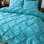 Feelyou King Duvet Cover Set Pinch Pleated Bedding Sets Aqua Blue Microfiber Polyester Pintuck Tufted Comforter Cover with 2 Pillow Shams Luxury Solid Geometric, 3 Pieces - color: Aqua Blue, size: King