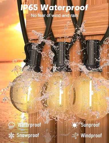 SUNSGNE Outdoor String Lights, 50FT Outdoor Globe Light with 52 G40 Shatterproof LED Bulbs(2 Spare), String Lights for Outside Patio Porch Garden Backyard Balcony Deck Decor, E12 Sockets - color: Warm White-Black, size: 50FT