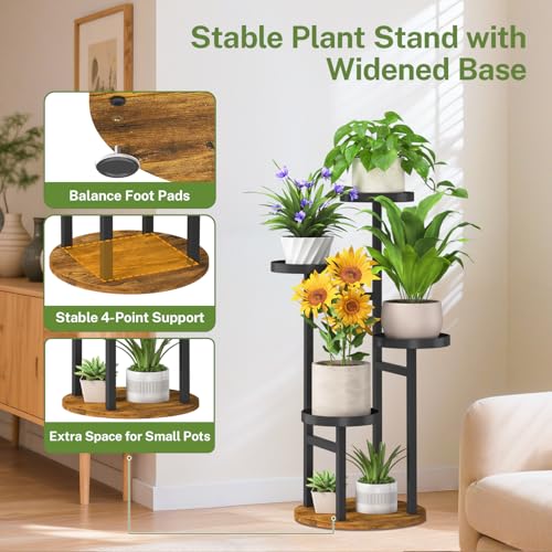 iDavosic.ly 4 Tier Plant Stand Indoor, Tiered Corner Metal Wood Multiple Flower Holder Shelf, Tall Orchid Display Rack for Patio Porch Living Room Balcony Outdoor, Brown - color: Black - Brown, size: 4 Tiers