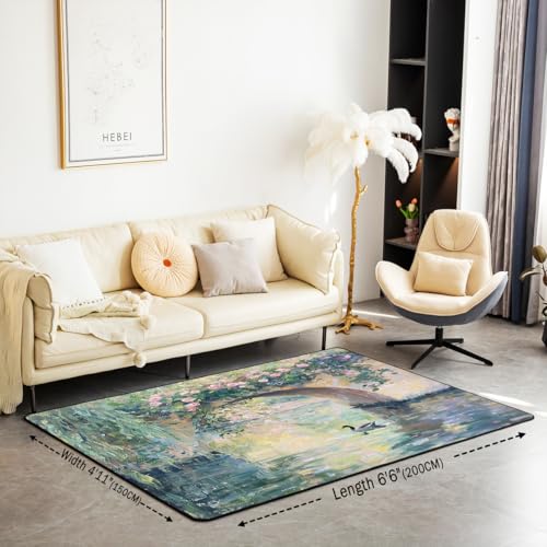 Erosebridal Vintage Area Rug 6'6" x 4'11" Floral Landscape Living Room Rugs Country Nature Decorative Carpet Impressionism Aesthetic Indoor Floor Mat - color: Beige Green Pink, size: 4'11" x 6'6" (Rectangular)
