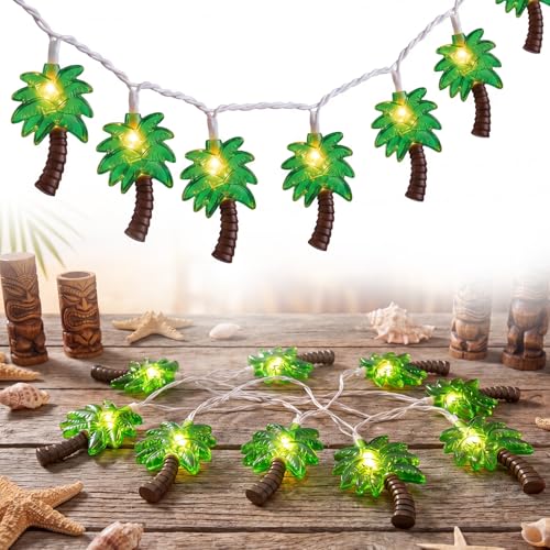 Palm Tree String Lights Outdoor, Summer Beach Themed Decoratives String Lights with 10 Palm Tree Patio Light, Plug in Indoor Fairy Lights for Outdoor Indoor Beach Tropical Party Bedroom Birthday Decor - color: Green Palm Tree Lights