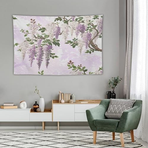 HZOHNAGO Lavender Flower Tapestry Fantasy Purple Floral Green Leaves Botanical Pattern Printed Wall Tapestry Wall Hanging for Bedroom Living Room Dorm 90" W x 60" H - color: Lavender-1, size: 90"L x 60"W