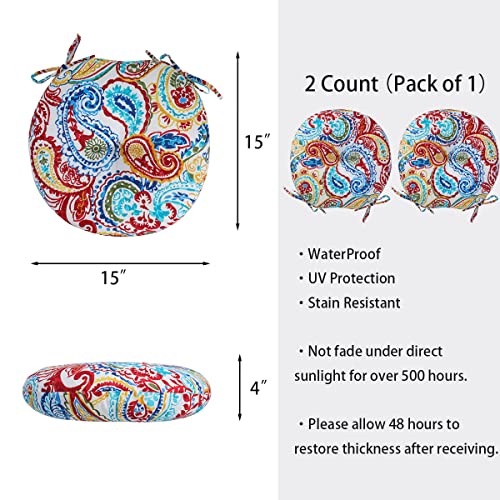 FUNHOME Bistro Chair Cushions 15 inch,Set of 2,Tufted Round Chair Cushions with Ties,15"x15"x4",Water Resistant Round Seat Cushion for Barstool Chairs,Patio Garden Kitchen Outdoor Furniture(Phoenix) - color: Phoenix, size: 15"x15"