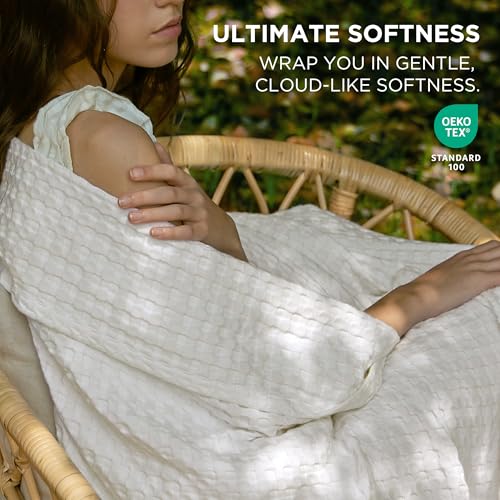 Bedsure Cooling Waffle Queen Size Blanket - Lightweight Cotton Summer Blanket of Rayon Derived from Bamboo for Hot Sleepers, Luxury Throws for Bed, Couch and Sofa, Ivory, 90x90 Inches - color: Ivory, size: Queen (90" X 90")