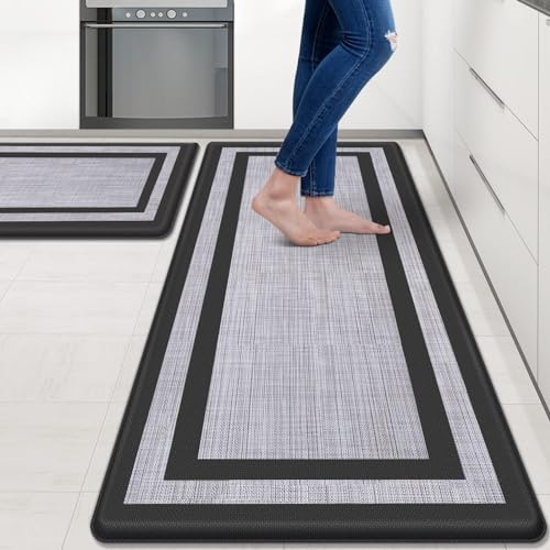 Mattitude Kitchen Mats Set of 2 Cushioned 0.47 inch Kitchen Rugs Non-Skid Rug Sets Ergonomic Comfort Standing Mat for Kitchen, Floor, Office, Sink, Laundry, Black - color: Black Frame, size: 17.3" x 47 "+ 17.3" x 29 "--0.47 inches