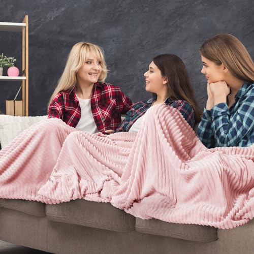 Buryeah 12 Pcs Flannel Throw Blanket Bulk 50 x 60 in Sleepover Blanket Outdoor Wedding Throw Lightweight, Oeko-tex Standard 100 Certified for Sofa Homeless Gifts (Light Pink) - color: Light Pink