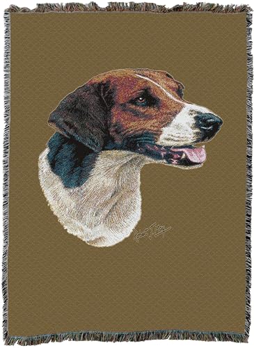 Pure Country Weavers English Foxhound Dog Woven Blanket Sand by Robert May - Gift Cotton Tapestry Throw - Made in The USA - 72" x 54" - color: Sand, size: 72" x 54"