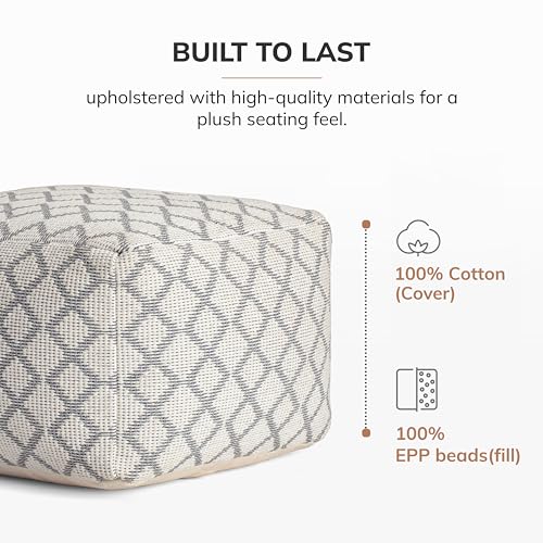 Anji Mountain Pouf Ottoman Foot Rest, Handmade Ottoman Pouf, Comfortable Foot Stool, Decorative Floor Seating for Living Room Decor, Bedroom & Home Décor Accent - South Grand Ivory, 22"D x 22"W x 16"H - color: South Grand Ivory, size: 22"D x 22"W x 16"H