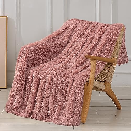 Tuddrom Decorative Extra Soft Faux Fur Blanket Twin Size 70" x 78",Solid Reversible Fuzzy Long Hair,Fluffy Cozy Plush Fleece Comfy Microfiber Blanket for Couch Sofa Bed,Peach Whip - color: Peach Whip, size: Twin-70" x 78"