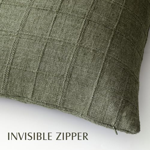 Foindtower Set of 1 Decorative Linen Check Throw Pillow Cover Neutral Farmhouse Vintage Cushion Cover Modern Boho Home Decor for Sofa Chair Couch Bedroom Living Room Outdoor,16×16 Inch,Olive Green - color: Capulet Olive, size: 16" x 16" (Pack of 1)